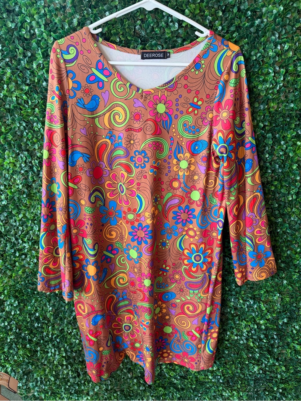 Deerose Women's Brown Floral Scoop Neck Top